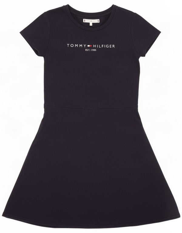 Tommy Hilfiger Girls Graphic A-Line Dress 9-10 Years Navy Blue Cotton
