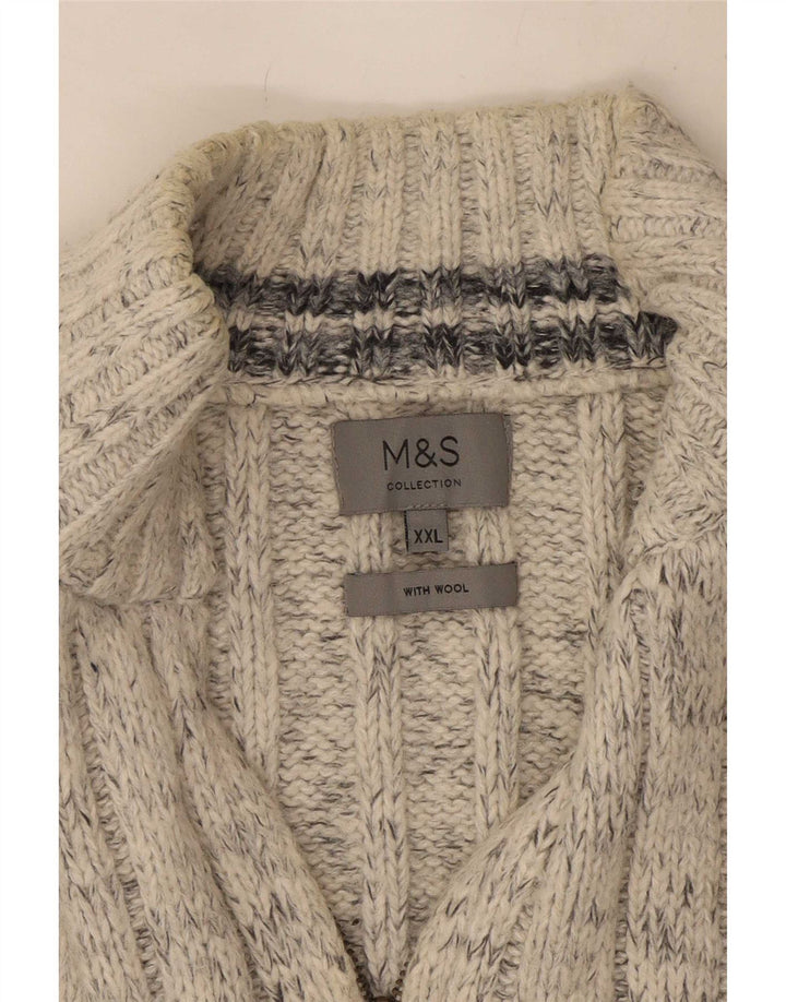 Marks & Spencer Herre Zip Neck Jumper Sweater 2XL Grå Flecked Wool