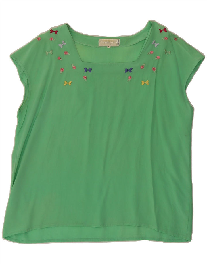 VINTAGE Womens Blouse Top UK 16 Large Green Silk Vintage Vintage and Second-Hand Vintage from Messina Hembry 