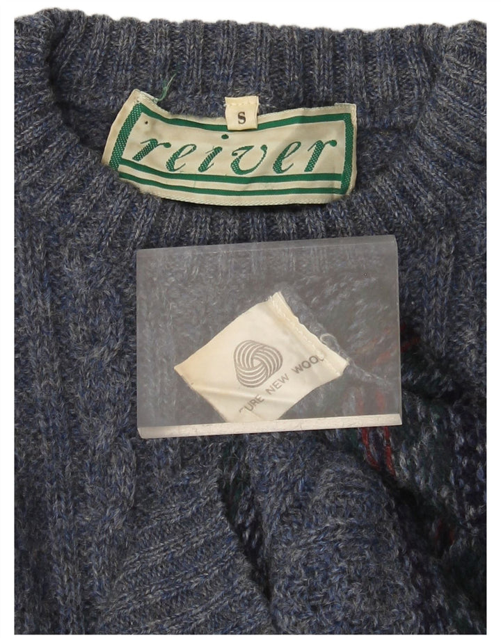 VINTAGE Dame sweater med rund hals DK 10 Small Blue Fair Isle