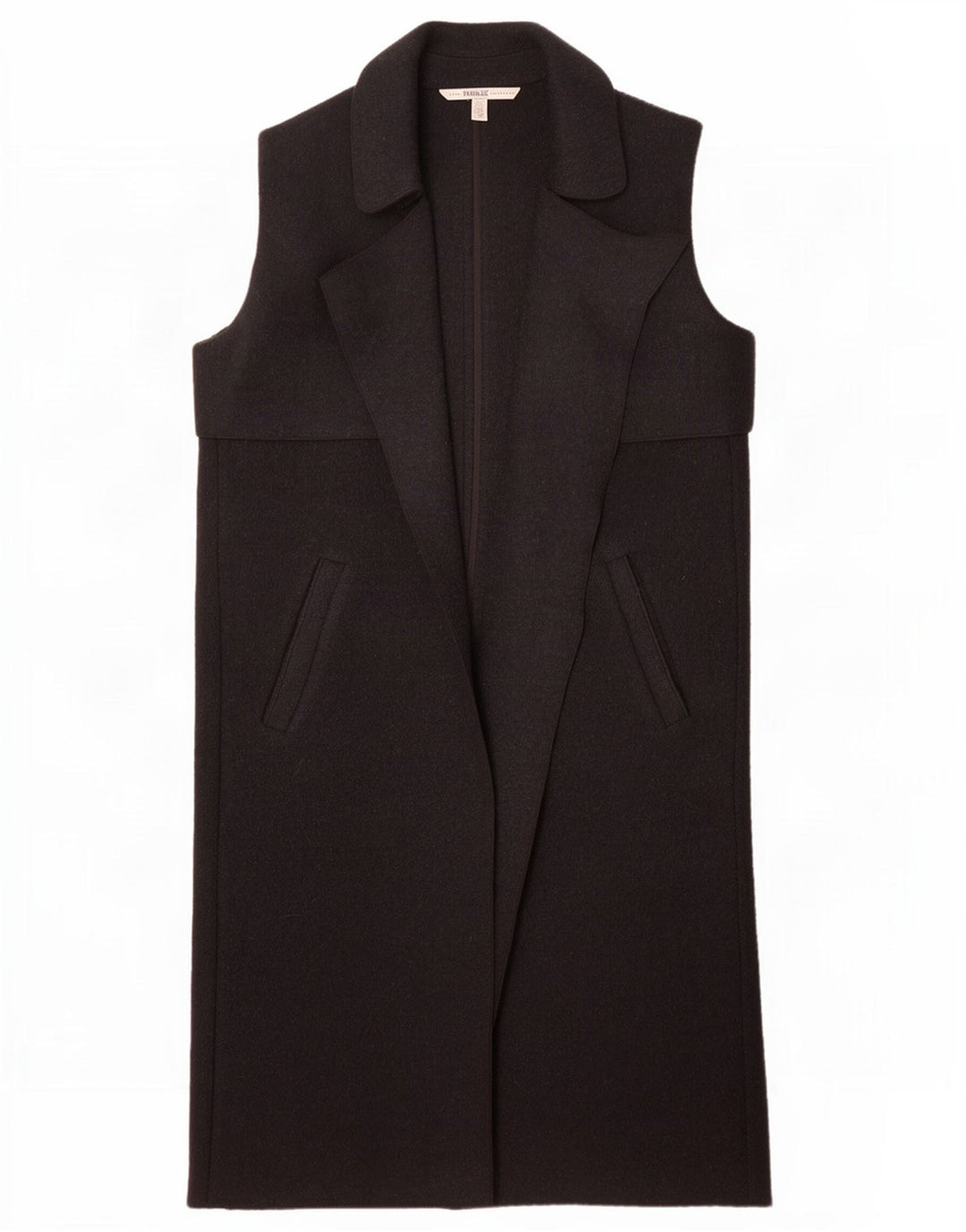 Zara Dame Trafaluc Ærmeløs åben overfrakke UK 14 Medium Sort Uld