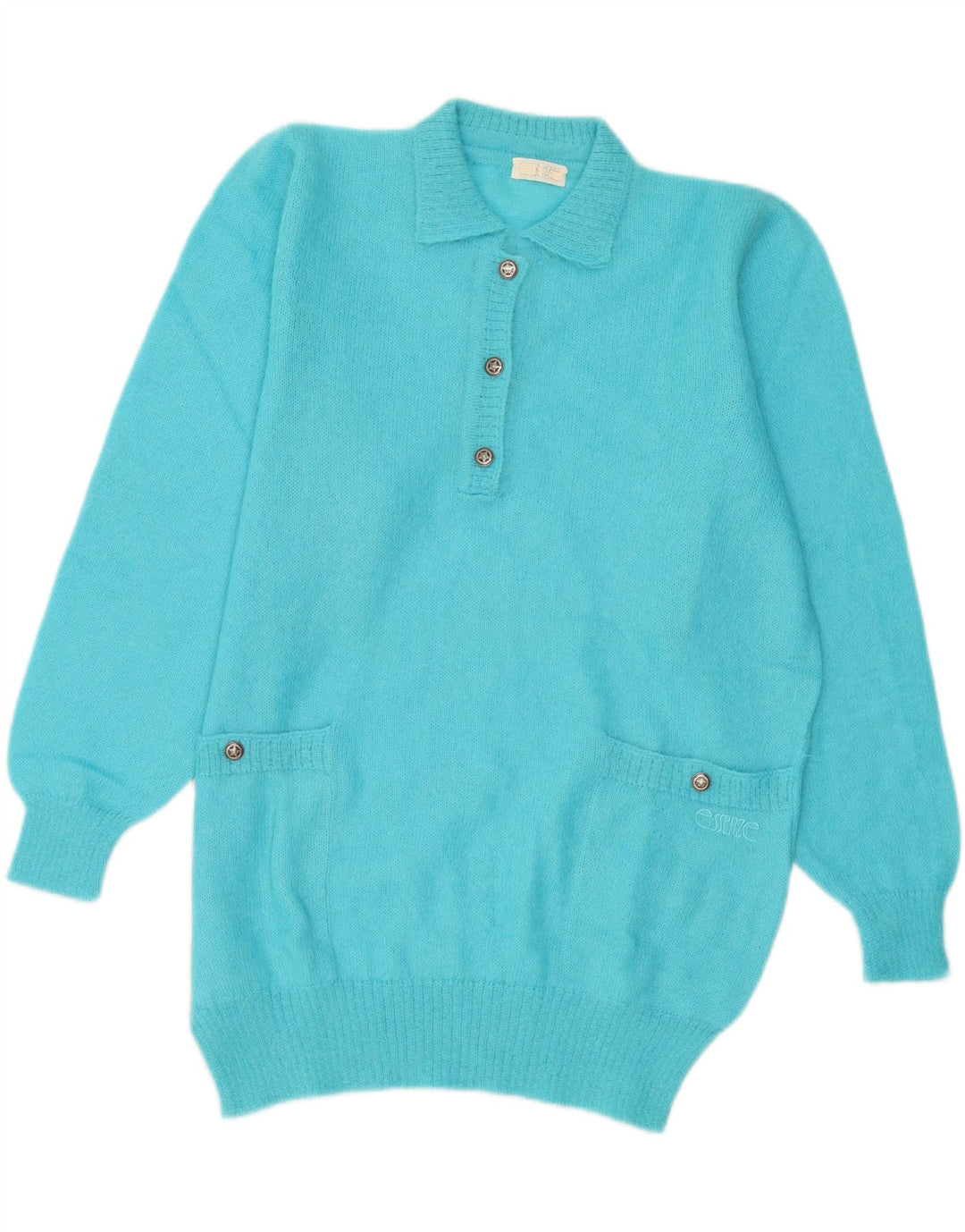 Vintage Dame Polo Neck Jumper Sweater IT 44 Medium Blue Mohair