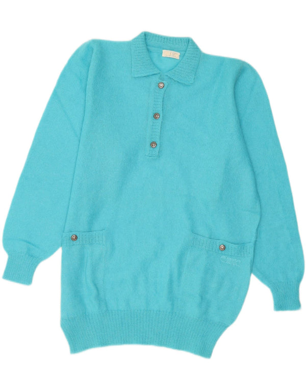 Vintage Dame Polo Neck Jumper Sweater IT 44 Medium Blue Mohair