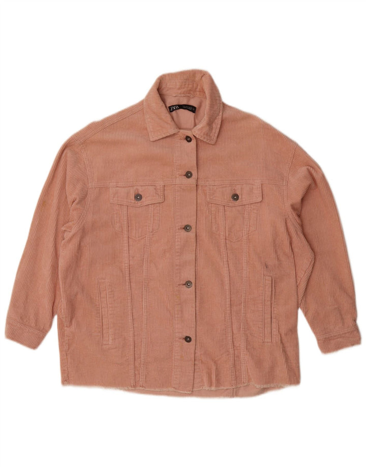 Zara Dame Oversized Corduroy Jacket UK 10 Small Pink Bomuld