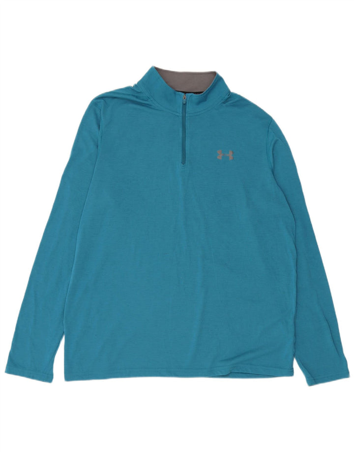 Under Armour Herre Heat Gear Zip Neck Pullover Træningsdragt Top Stor Blå
