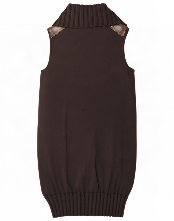 Vintage Womens Sleeveless Jumper Dress UK 8 Small Brown Viscose