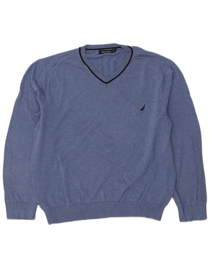 Nautica Herre V-hals sweater Stor blå bomuld