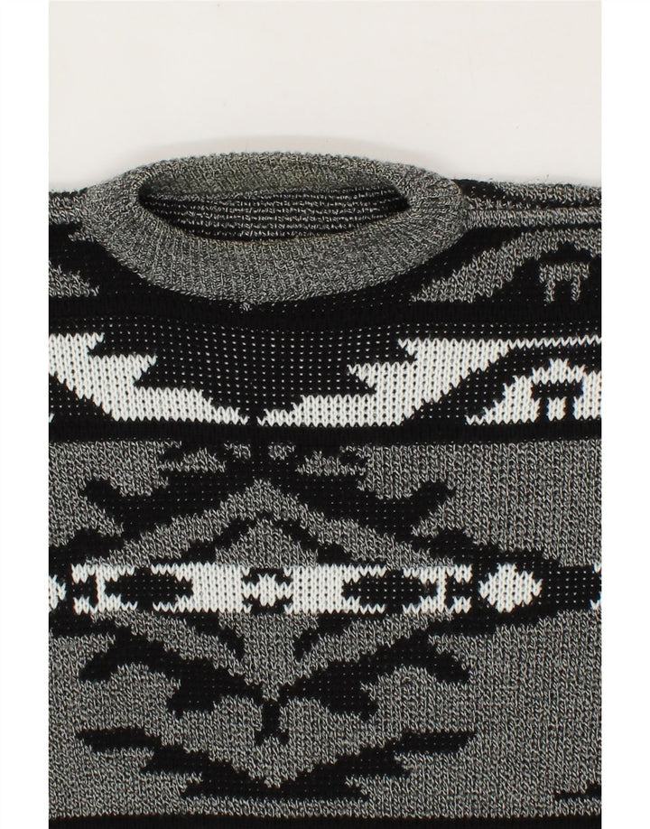 VINTAGE Mens Crew Neck Jumper Sweater 2XL Grey Fair Isle Vintage Vintage and Second-Hand Vintage from Messina Hembry 