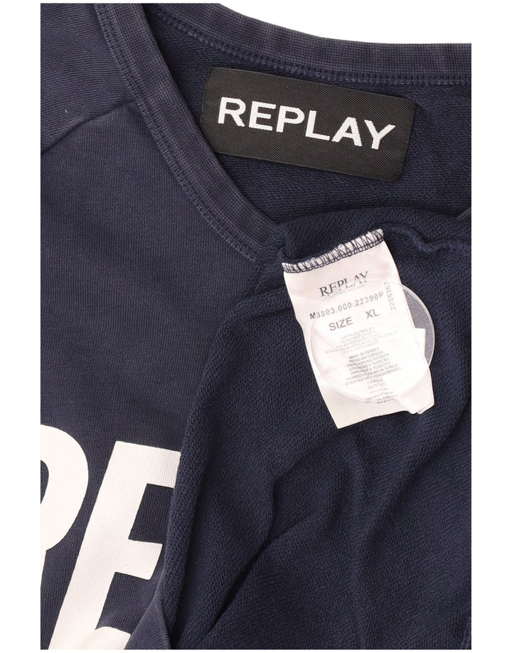 Replay Herre Grafisk Sweatshirt Jumper XL Marineblå Bomuld