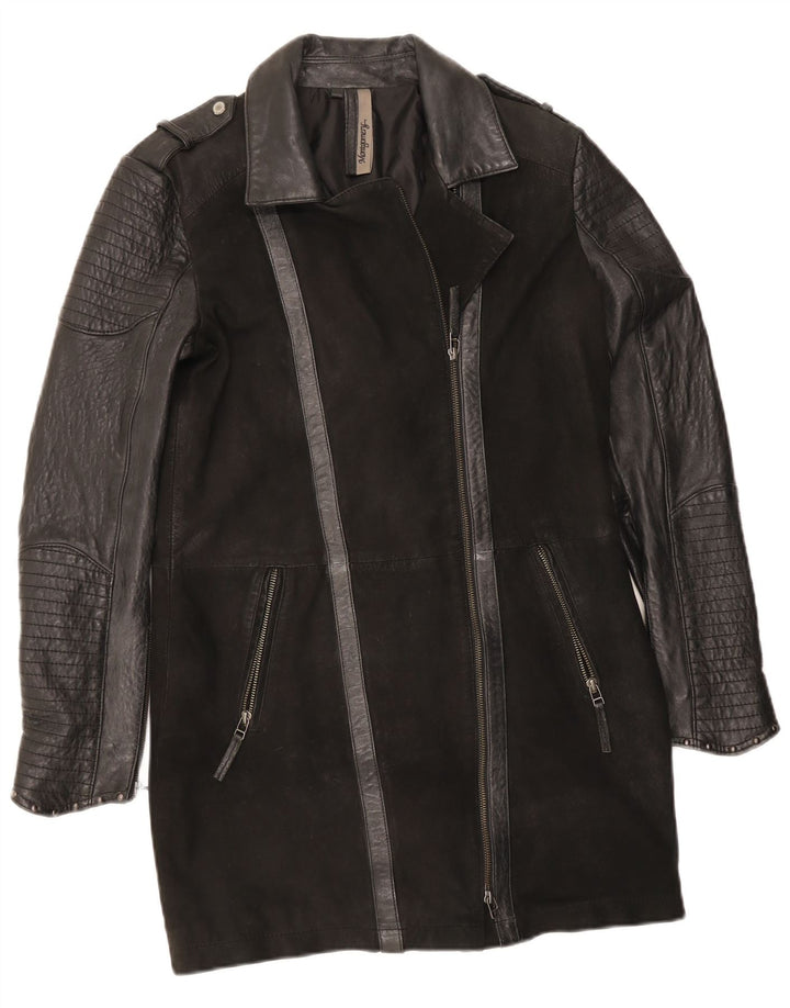 MONTGOMERY Læderfrakke til kvinder UK 12 Medium Sort Colourblock