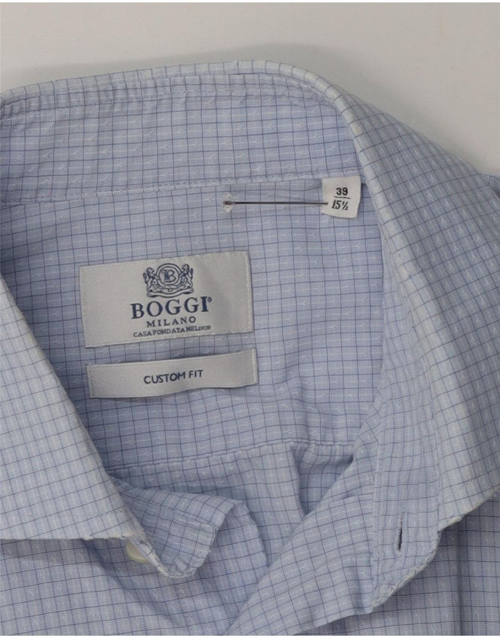 Boggi Herre Milano Custom Fit skjorte størrelse 39 15 1/2 Medium Blue Gingham
