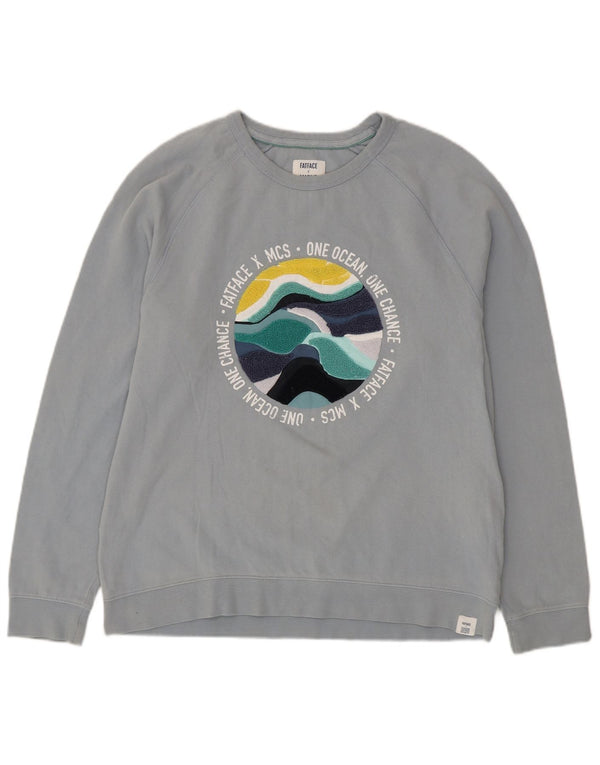 Fat Face Herre Grafisk Sweatshirt Jumper Medium Blå Bomuld