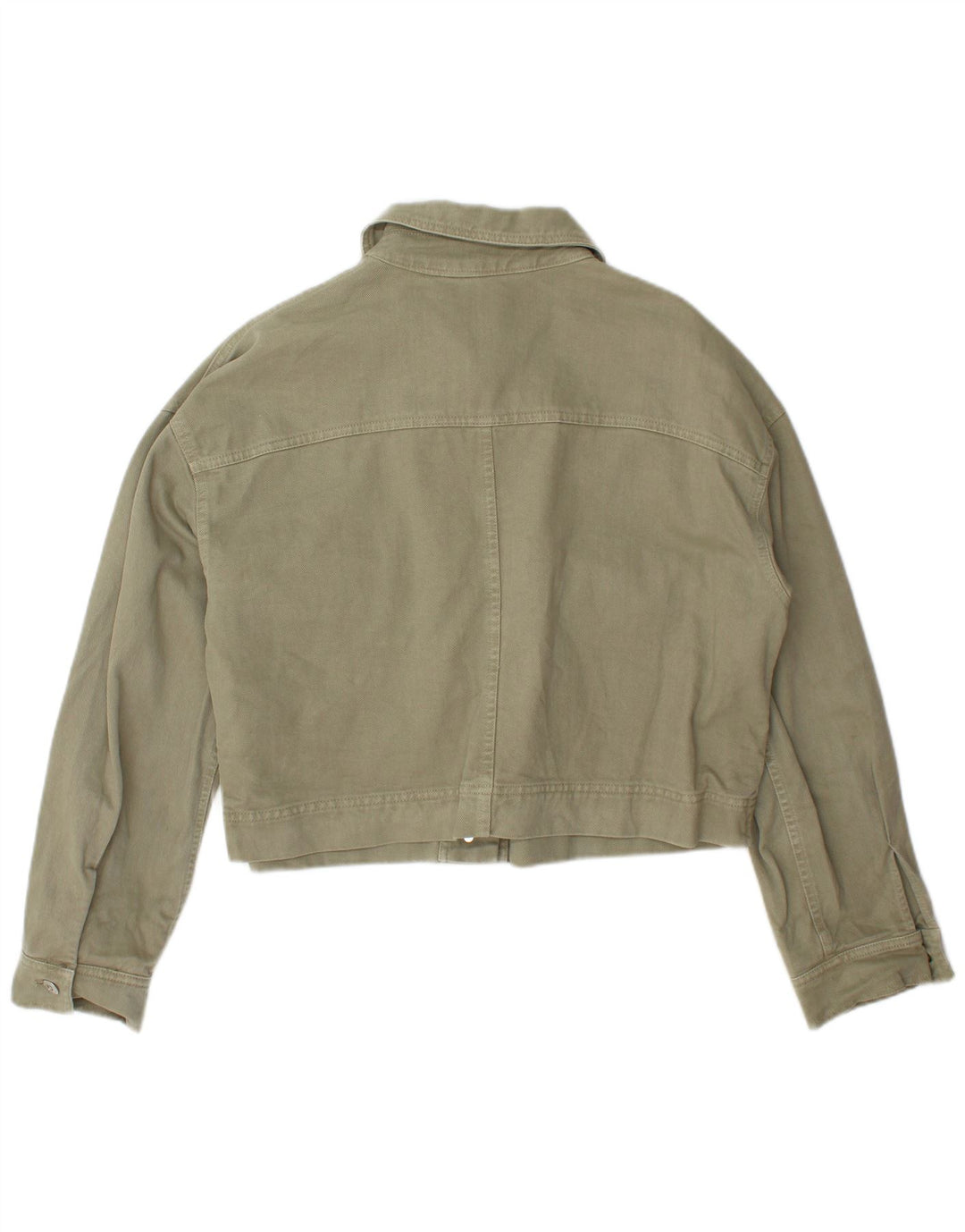 Zara Dame Crop Denim Jacket UK 16 Stor Khaki Bomuld