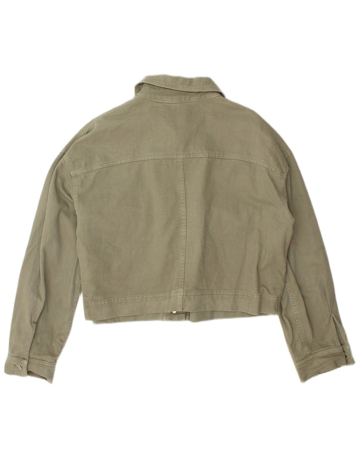 Zara Dame Crop Denim Jacket UK 16 Stor Khaki Bomuld