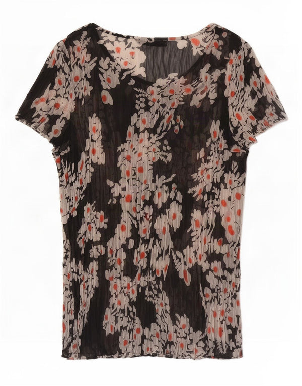 Marks & Spencer Dame Se Through Bluse Top UK 16 Large Black Floral