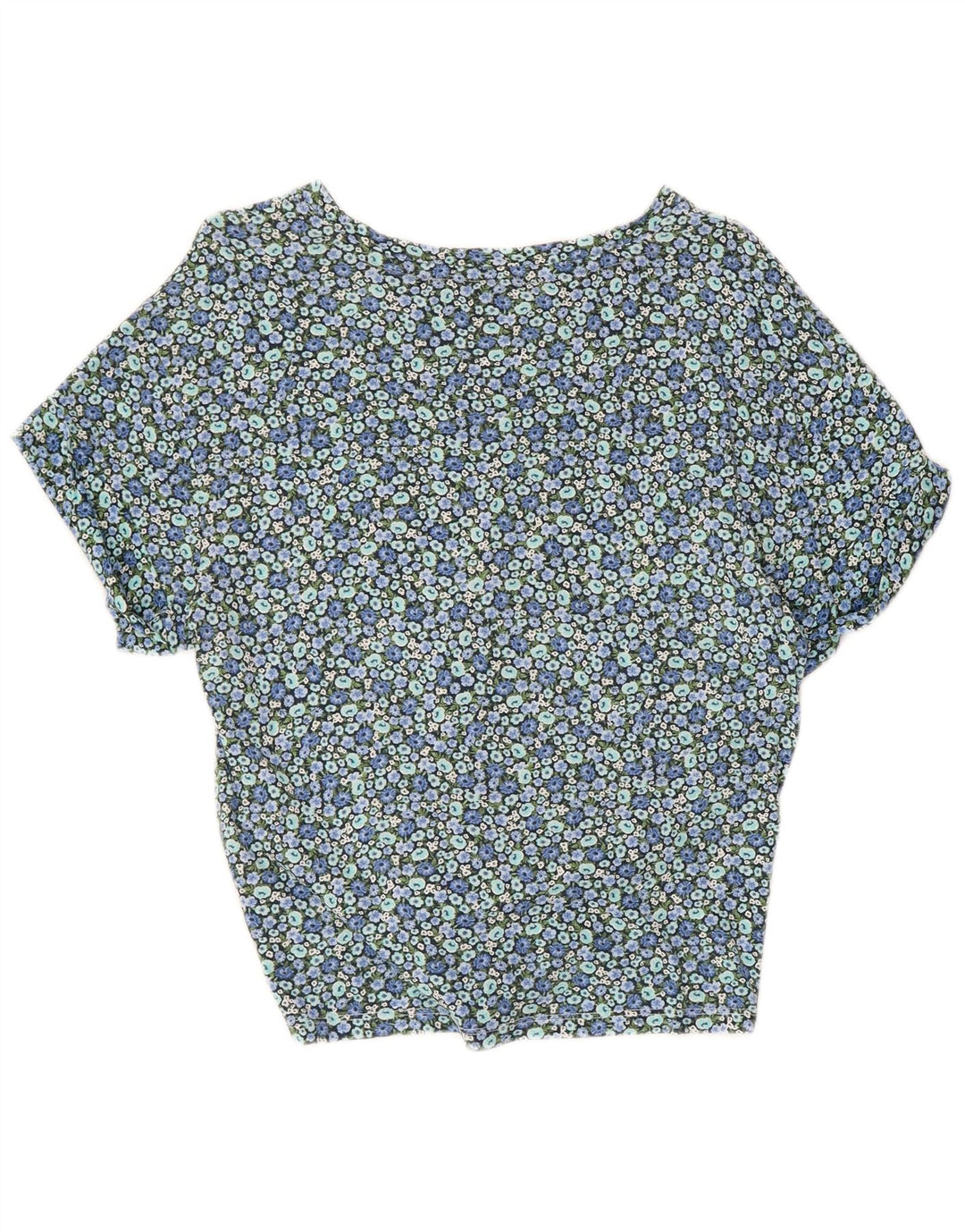 TOMMY HILFIGER Dame Crop Bluse Top UK 10 Small Blue Floral Bomuld