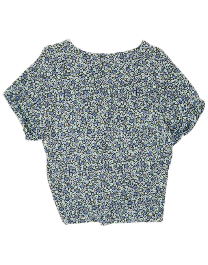 TOMMY HILFIGER Dame Crop Bluse Top UK 10 Small Blue Floral Bomuld