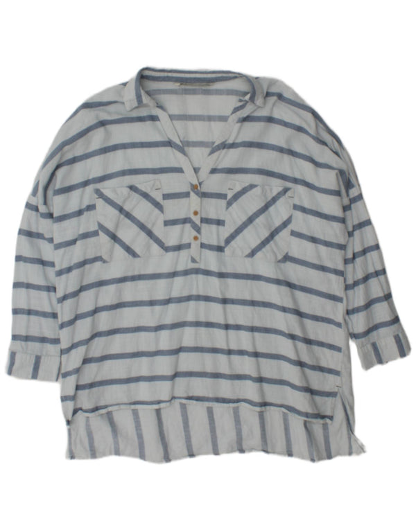 Zara Dame Oversized Bluse Top UK 18 XL Blå Stribet