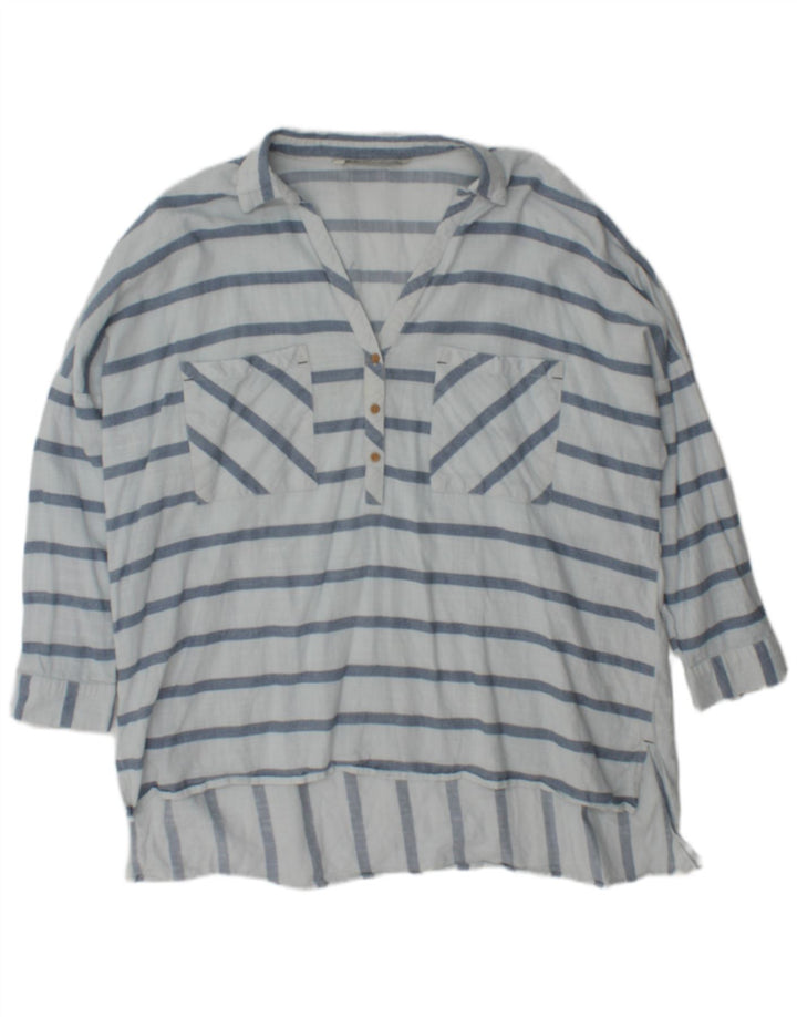 Zara Dame Oversized Bluse Top UK 18 XL Blå Stribet
