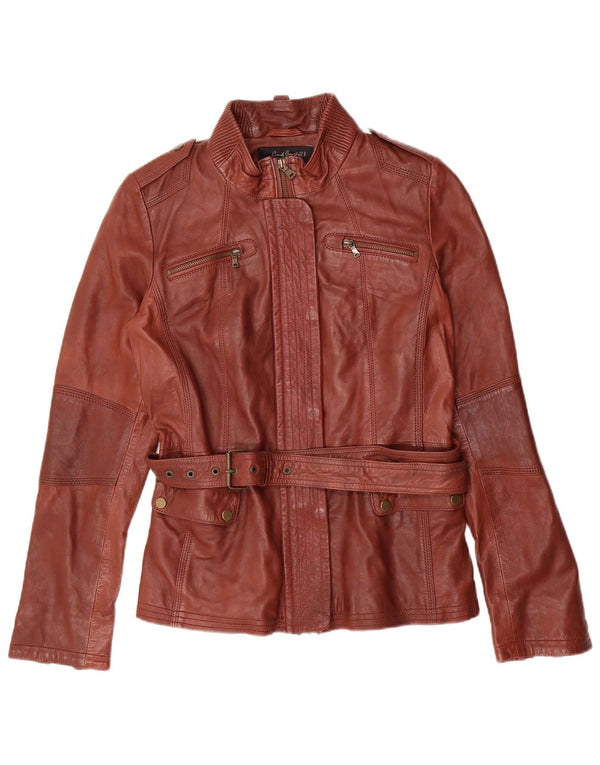 C&A Womens Cindy Crawford Military Leather Jacket UK 12 Medium Burgundy