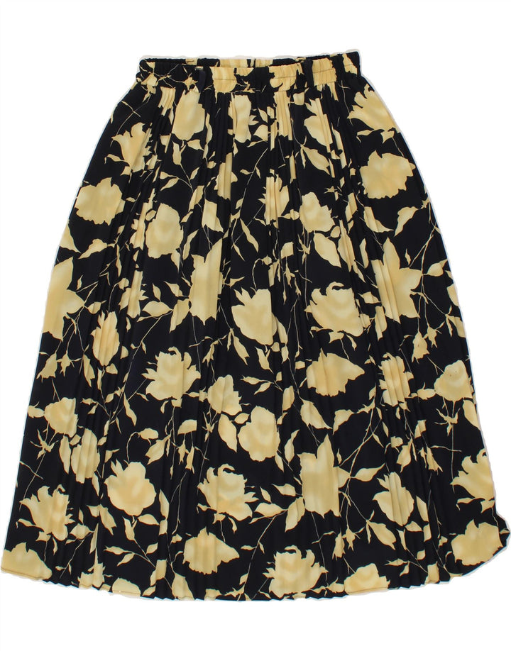 VINTAGE Womens Pleated Skirt Large W32  Black Floral Polyester Vintage Vintage and Second-Hand Vintage from Messina Hembry 