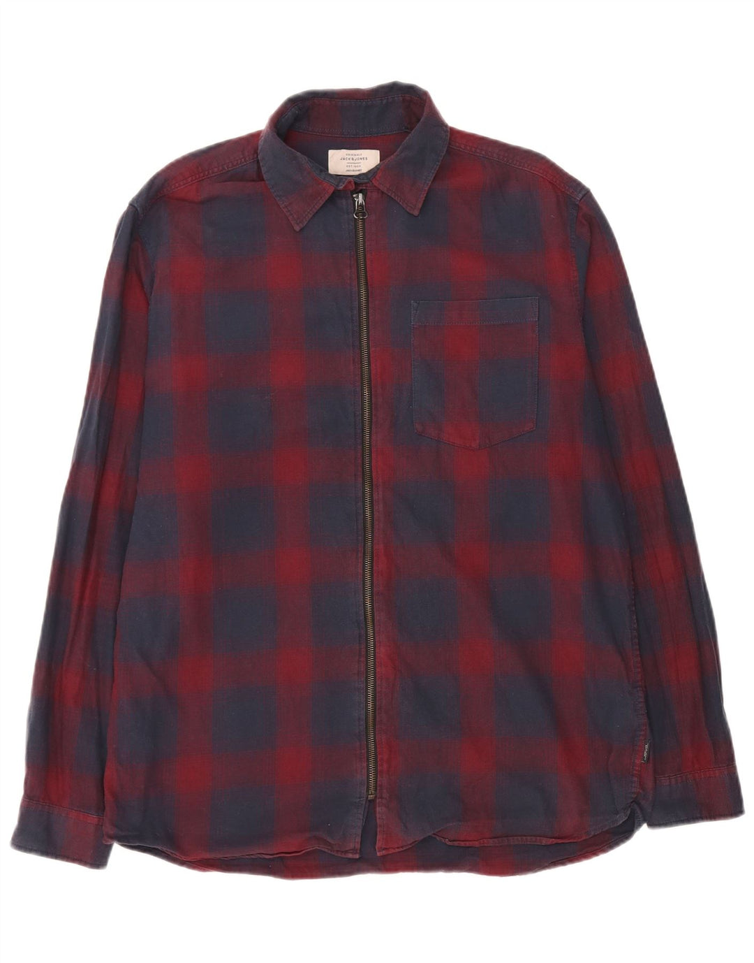 Jack & Jones Herre fuld lynlås Regular Fit skjorte Stor blå plaid bomuld