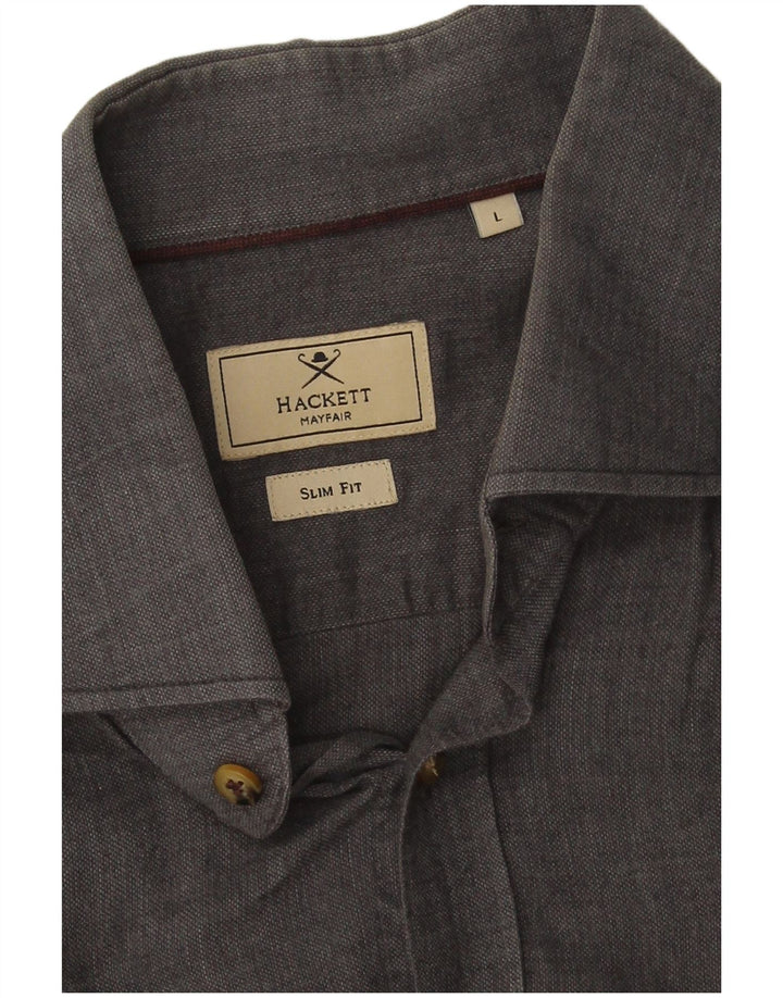 Hackett Herre Slim Fit Skjorte Stor Grå Bomuld