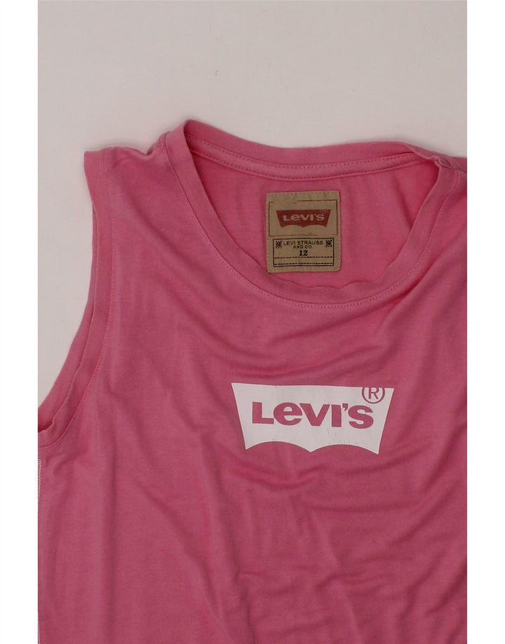 LEVI'S Girls Graphic Vest Top 11-12 Years Pink Viscose Vintage Levi's and Second-Hand Levi's from Messina Hembry 