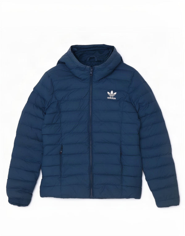 Adidas Dame Hætte Polstret Jakke UK 10 Small Navy Blue Nylon