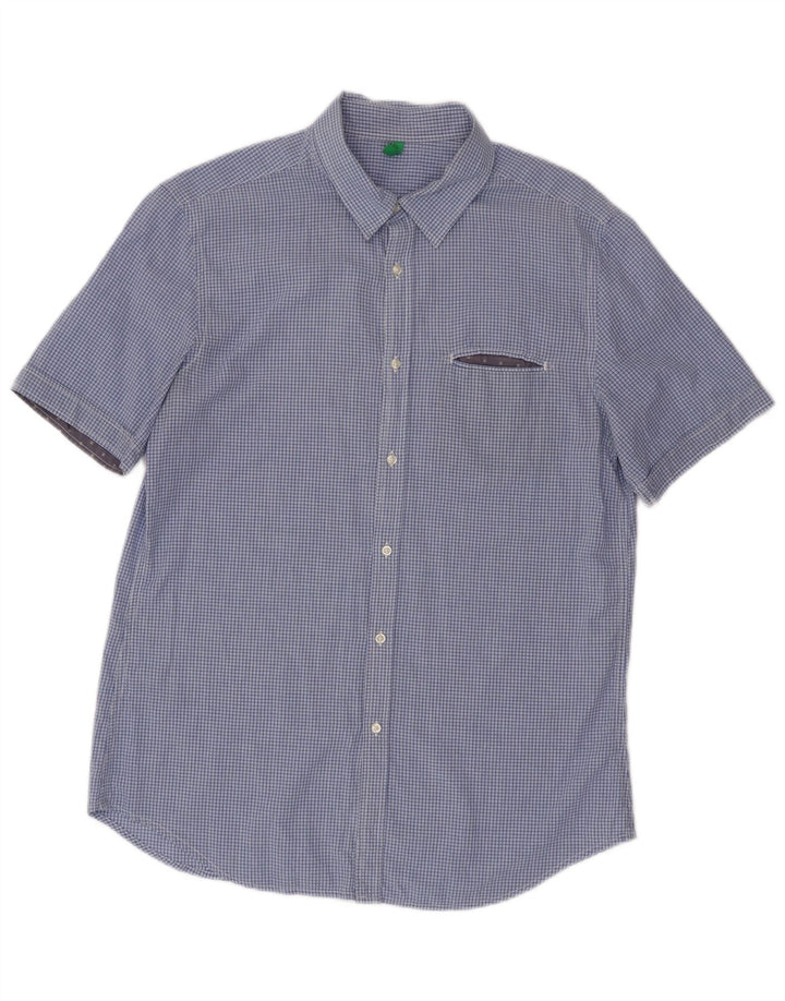 Benetton Kortærmet Herreskjorte Medium Blue Check
