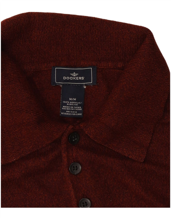 Dockers Herre Polo Neck Jumper Sweater Medium Burgundy Argyle/Diamond