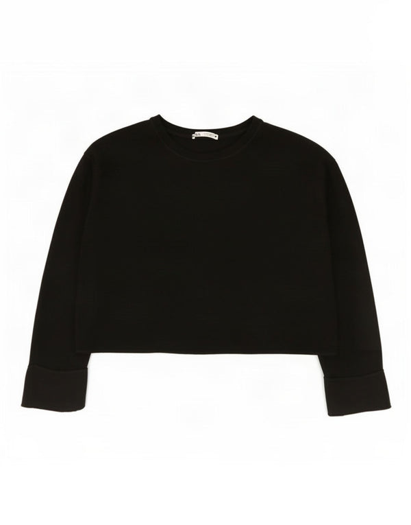 Zara Womens Crop Oversized Top Langærmet UK 14 Medium Black Viscose