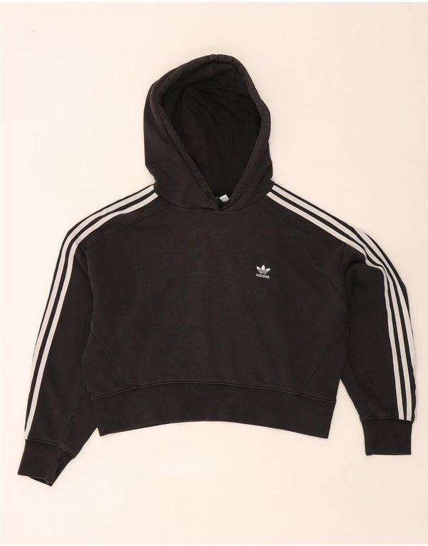 Adidas Dame Crop Oversized Hoodie Jumper UK 12 Medium Sort Bomuld