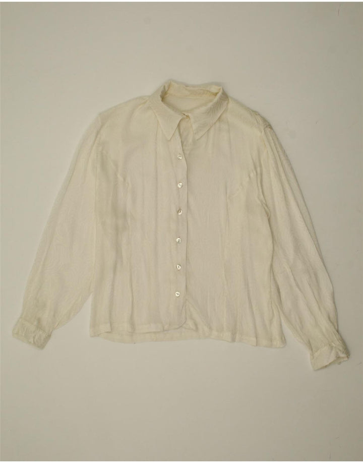 VINTAGE Womens Abstract Pattern Shirt UK 12 Medium Off White Vintage Vintage and Second-Hand Vintage from Messina Hembry 