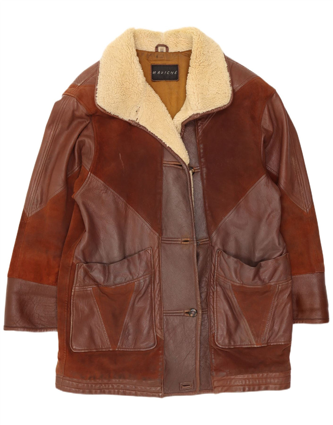Maviche Womens Oversized Læderfrakke UK 12 Medium Brown Colourblock