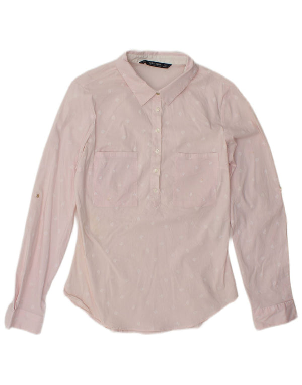 Zara Dame Langærmet Pullover Shirt UK 12 Medium Pink Paisley Cotton