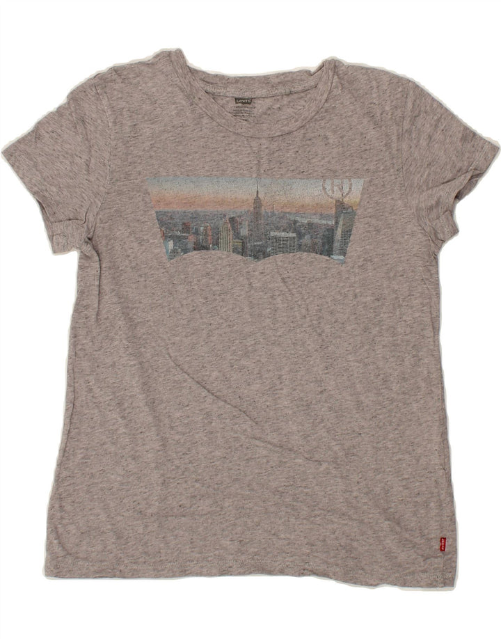 LEVI'S Womens Graphic T-Shirt Top UK 10 Small Grey Flecked Vintage Levi's and Second-Hand Levi's from Messina Hembry 