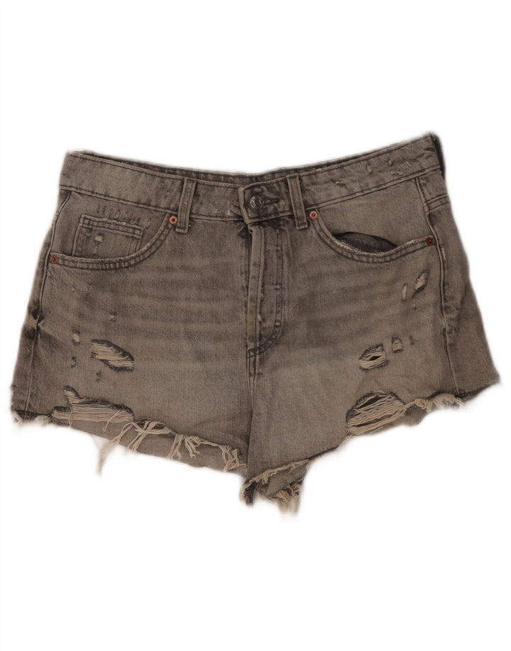 Zara Dame Denim Distressed Hot Pants EU 40 Medium W30 Grå Bomuld