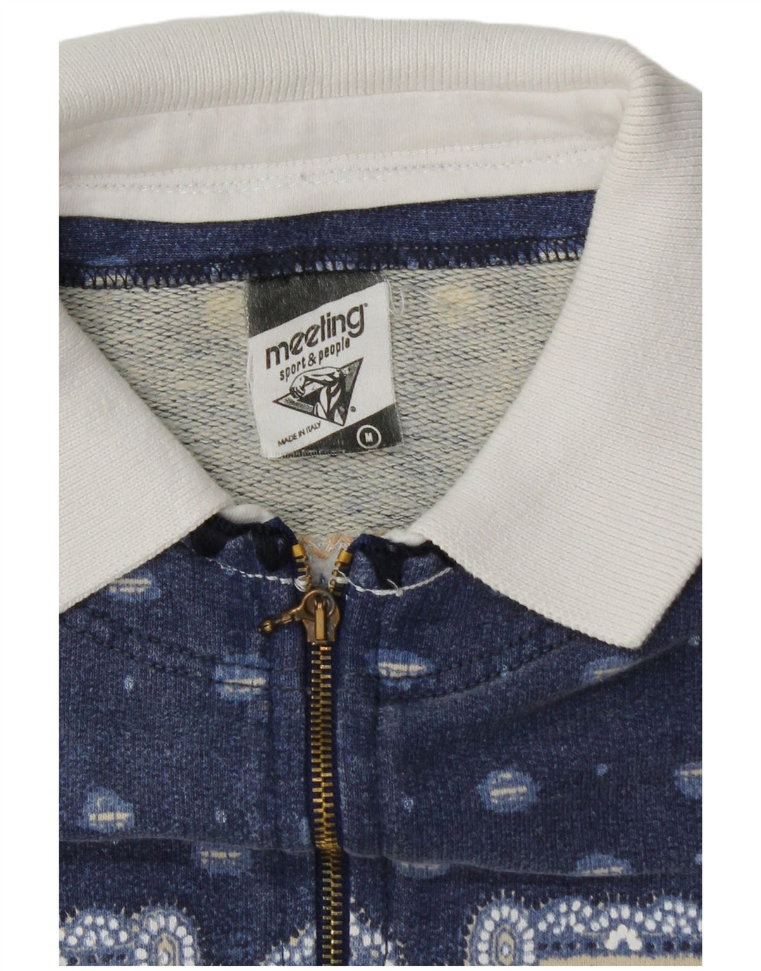 Møde Herre Polo Neck Sweatshirt Jumper Medium Blue Patchwork