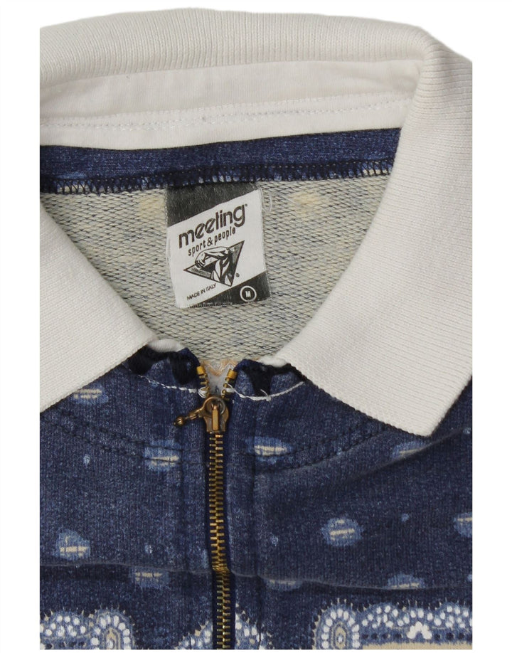 Møde Herre Polo Neck Sweatshirt Jumper Medium Blue Patchwork
