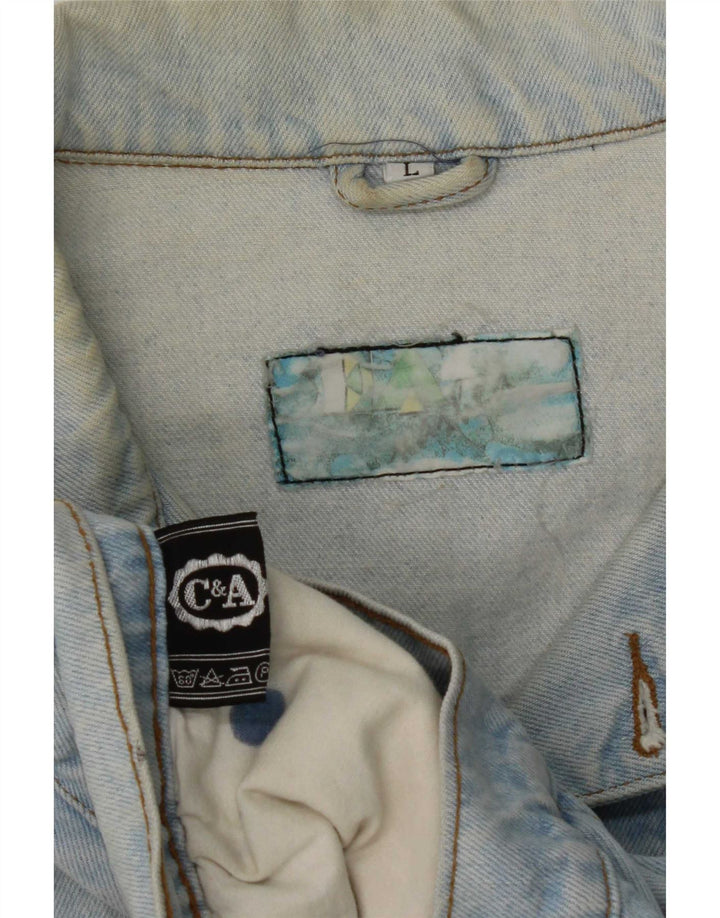 C&A Kvinders Cropped Oversized Denim Jakke UK 16 Large Blå Bomuld