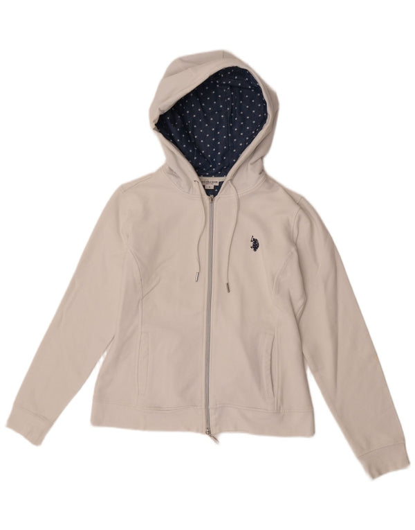 U.S. Polo Assn. Hættetrøje til kvinder med lynlås UK 10 Lille hvid bomuld