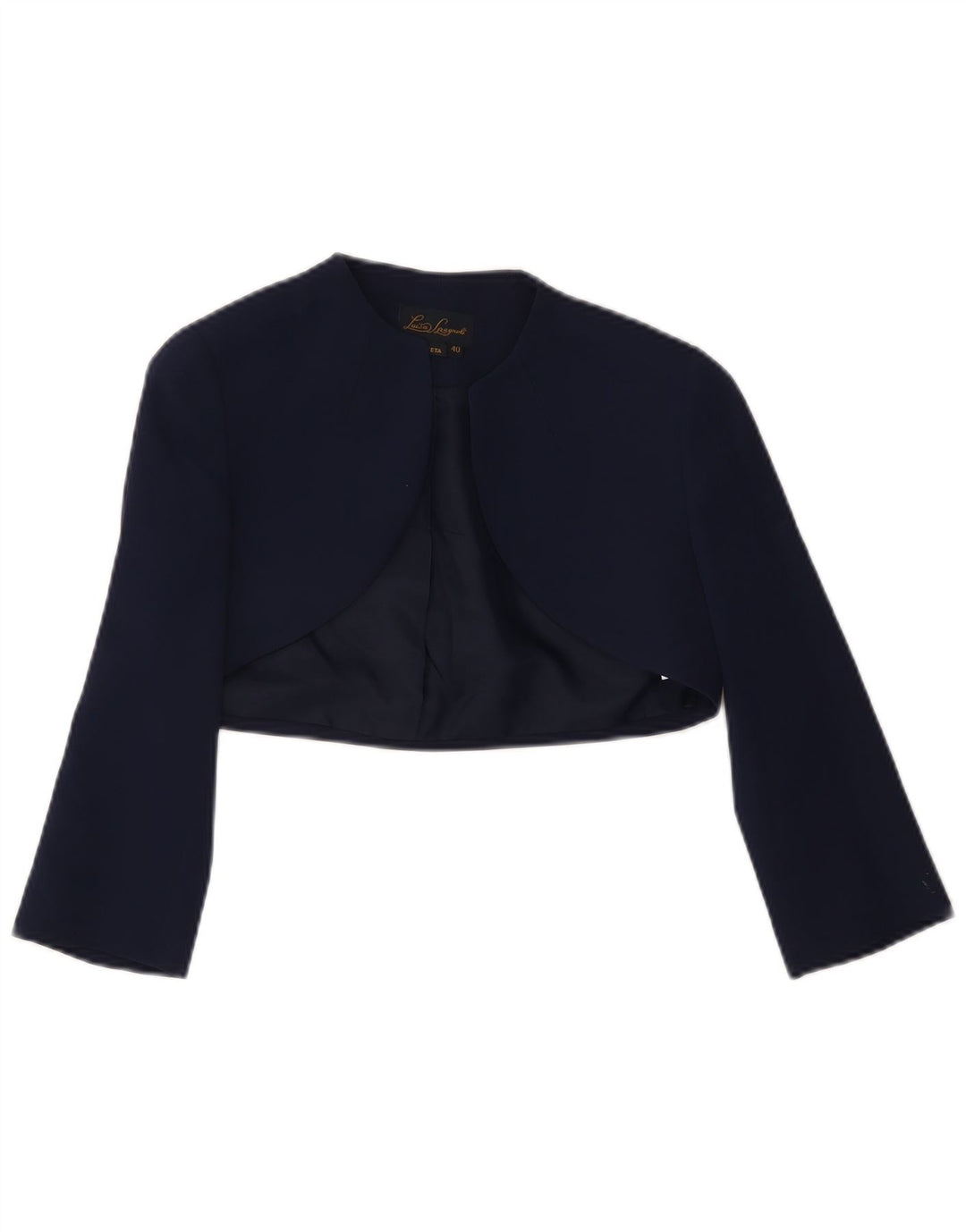 Luisa Spagnoli Dame 3/4 ærmet åben Bolero jakke IT 40 Small Navy Blue