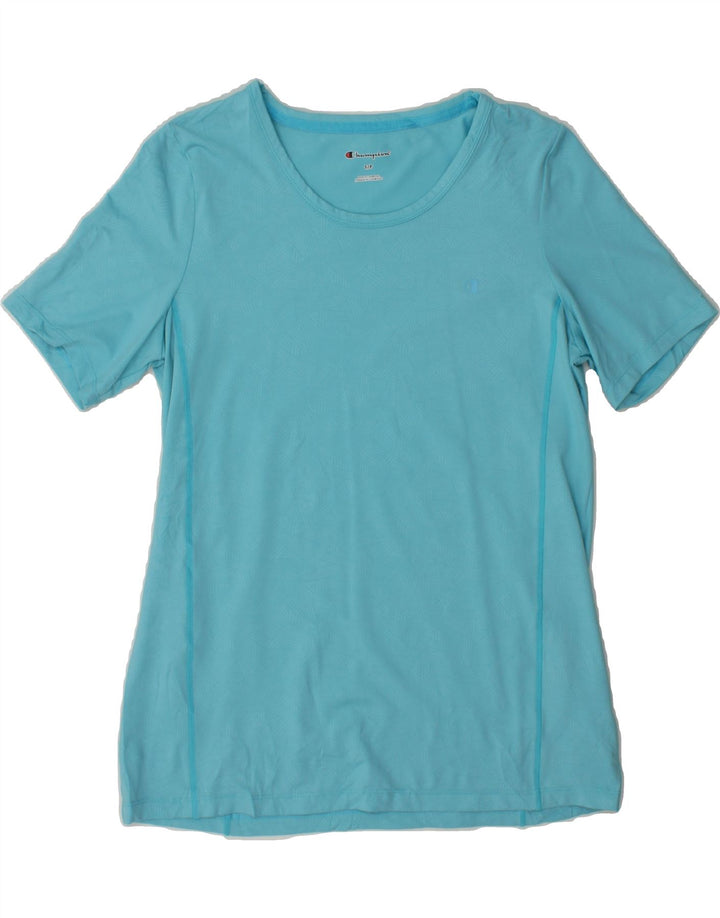 CHAMPION Womens T-Shirt Top UK 10 Small Blue Geometric Polyester Vintage Champion and Second-Hand Champion from Messina Hembry 