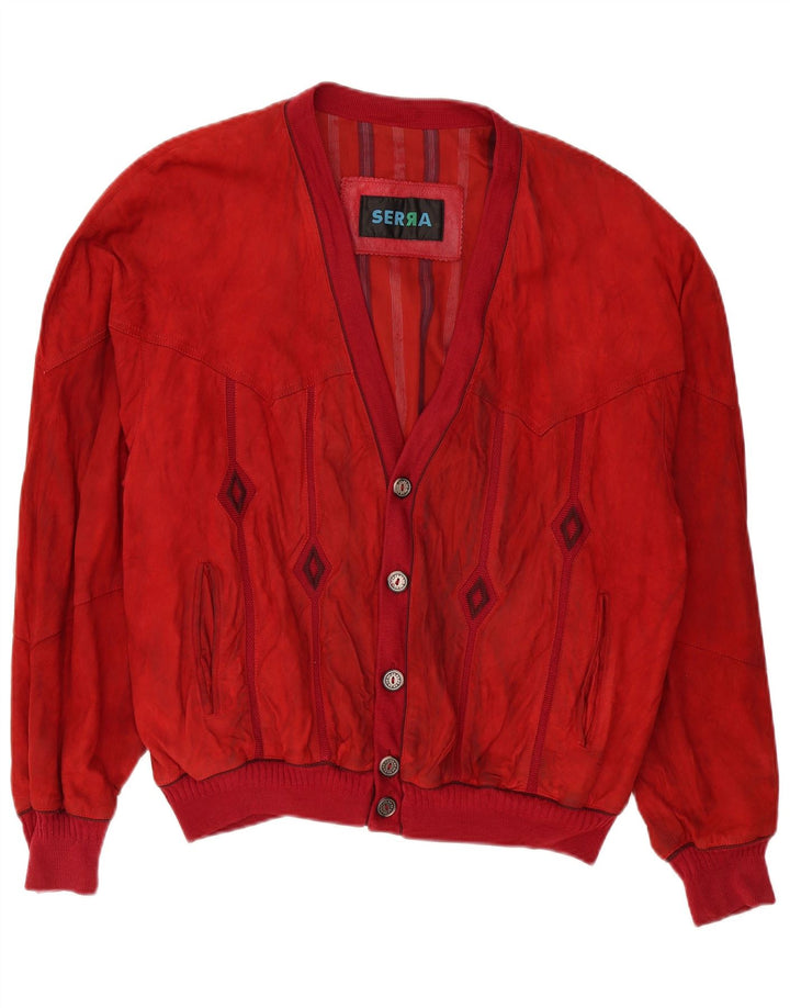 SERRA Mens Suede Bomber Jacket IT 56 3XL Red Geometric