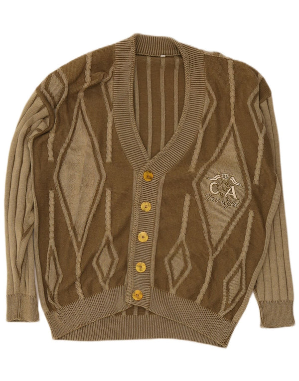 Vintage herre grafisk cardigan sweater XL brun Argyle/diamant bomuld