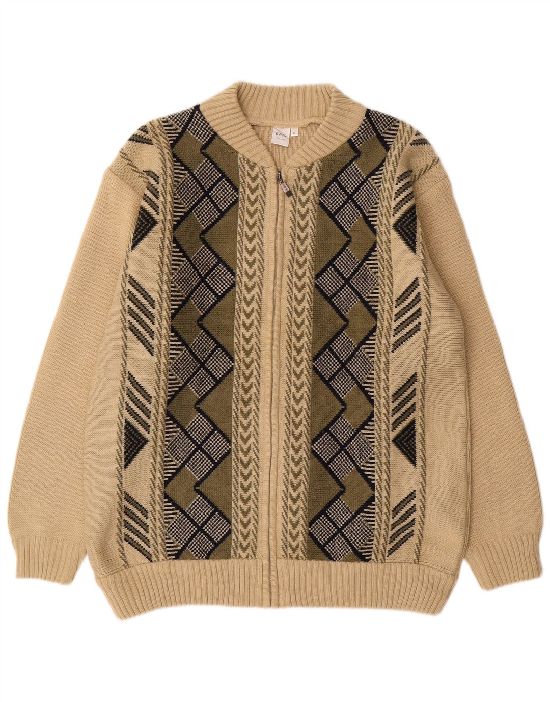 VINTAGE Herre cardigan sweater XL Beige Geometrisk akryl