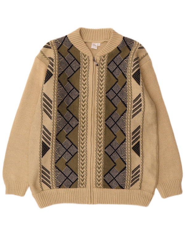 VINTAGE Herre cardigan sweater XL Beige Geometrisk akryl