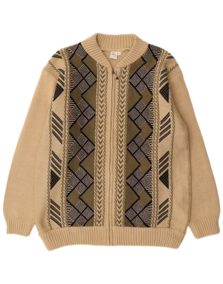 VINTAGE Herre cardigan sweater XL Beige Geometrisk akryl