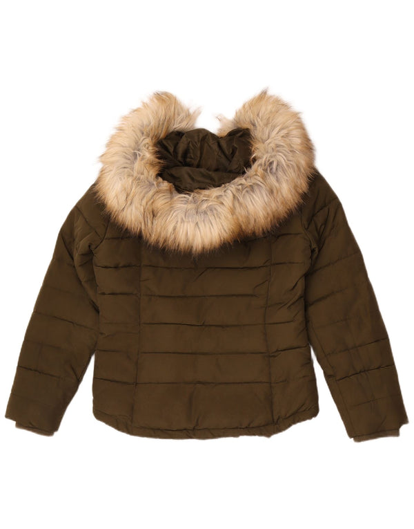 Topshop Dame Hætte Oversized Polstret Jakke UK 4 XS Khaki Polyester